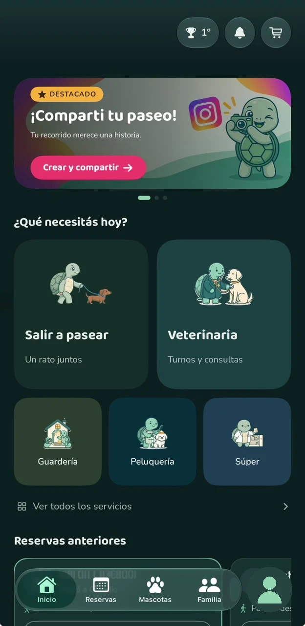 El Inicio de la app de Cobby con la grilla de servicios