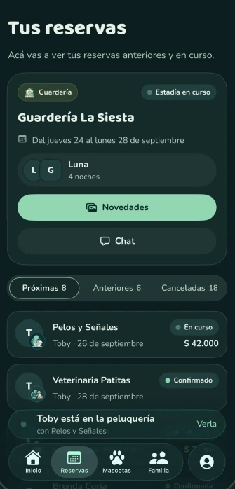 La pantalla Tus reservas, con una estadía en curso