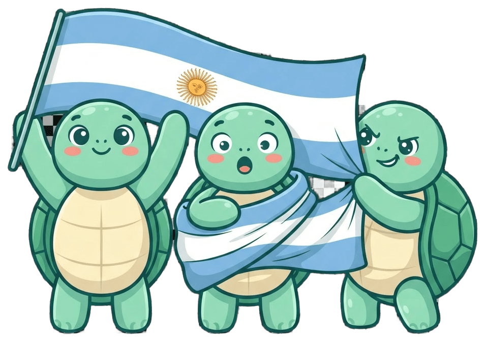 Tortugas Cobby festejando con la bandera argentina